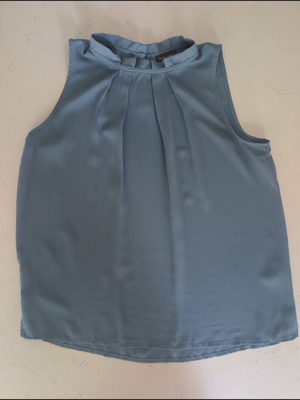Vince Camuto Soft Slate Blue Pleated Mock Neck Camisole